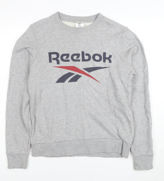 Reebok Womens Grey XS Pullover Sweatshirt with Logo Print