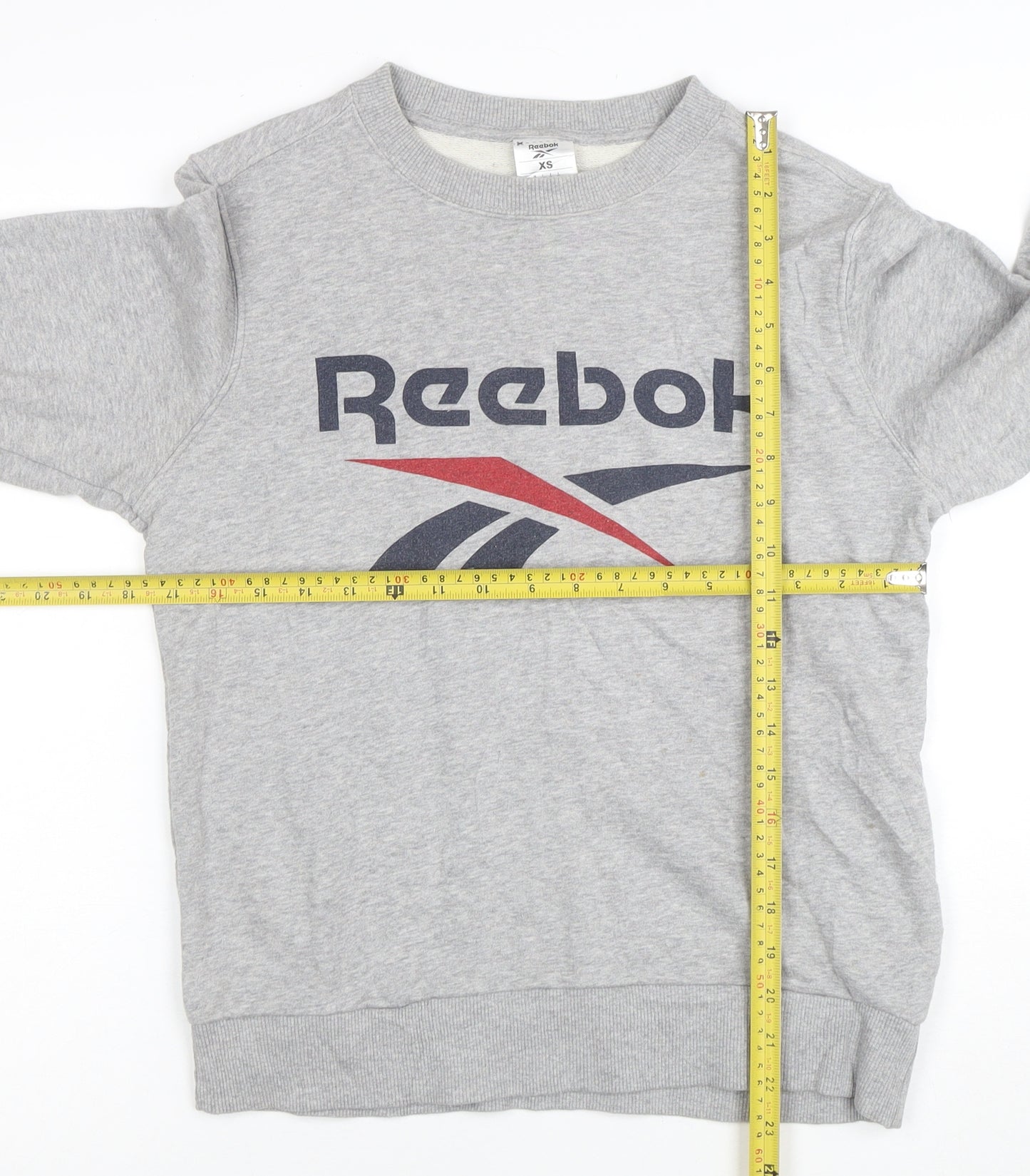 Reebok Womens Grey XS Pullover Sweatshirt with Logo Print
