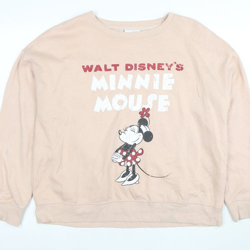 Disney Women Beige Minnie Mouse Pullover Sweatshirt Size 16 L