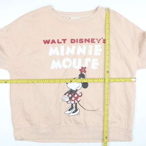 Disney Women Beige Minnie Mouse Pullover Sweatshirt Size 16 L