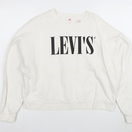 Levi's Womens White Cotton Logo Pullover Sweatshirt Size S