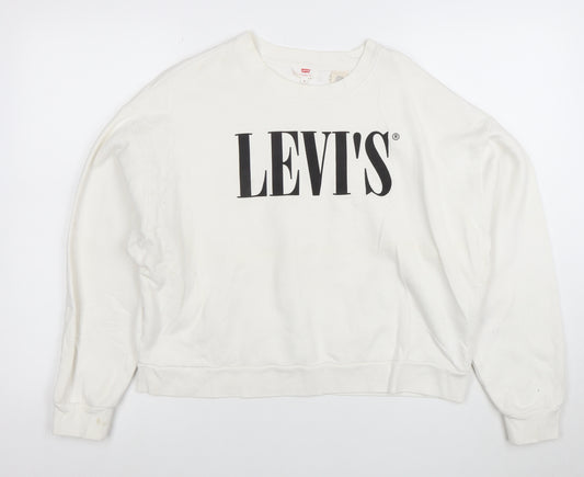 Levi's Womens White Cotton Logo Pullover Sweatshirt Size S