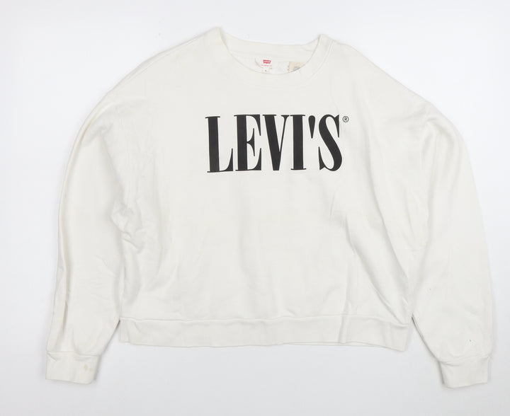 Levi's Womens White Cotton Logo Pullover Sweatshirt Size S