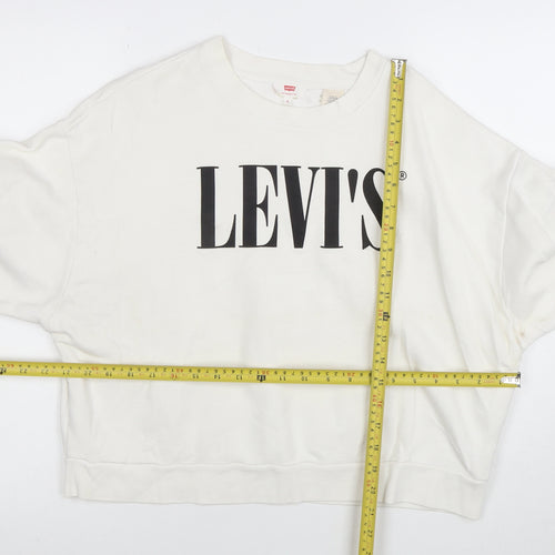 Levi's Womens White Cotton Logo Pullover Sweatshirt Size S