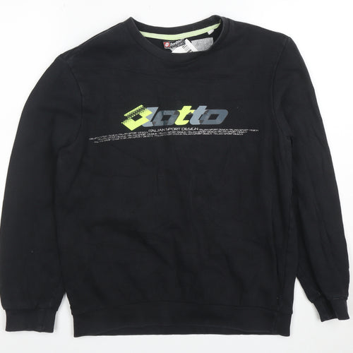 Lotto Boys Black Sweatshirt M Long Sleeve Crew Neck Cotton Pullover