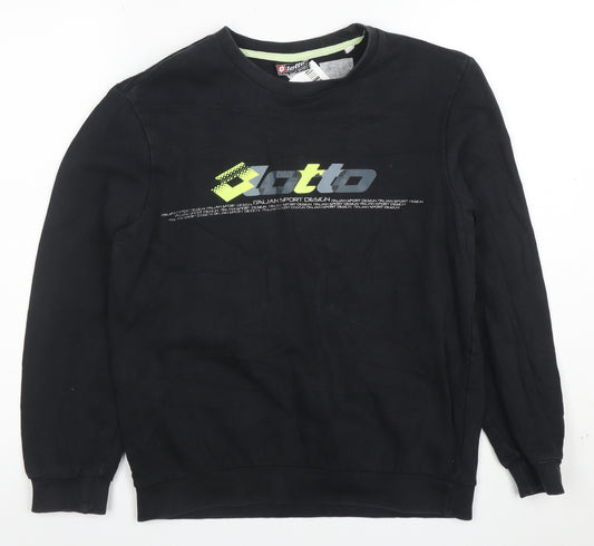 Lotto Boys Black Sweatshirt M Long Sleeve Crew Neck Cotton Pullover
