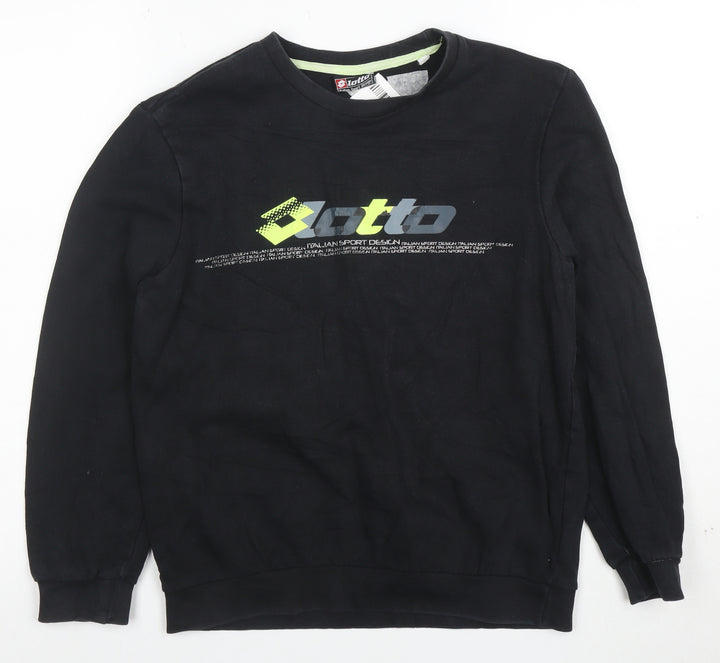 Lotto Boys Black Sweatshirt M Long Sleeve Crew Neck Cotton Pullover