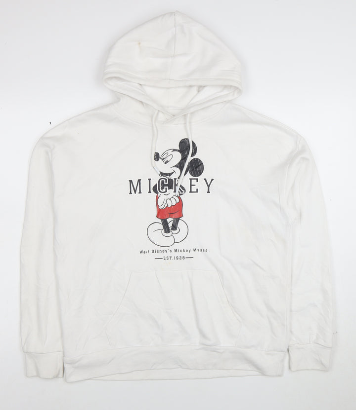 Disney Women White Mickey Mouse Pullover Hoodie Size S