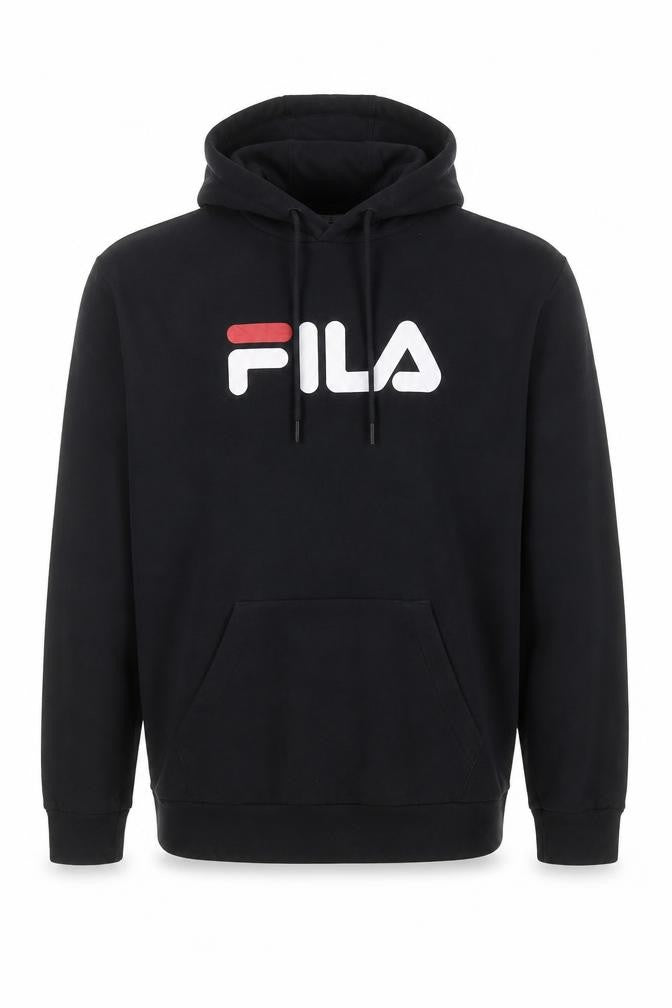 Front view of Fila Men's Black Pullover Hoodie XS Regular Fit Logo Sportswear