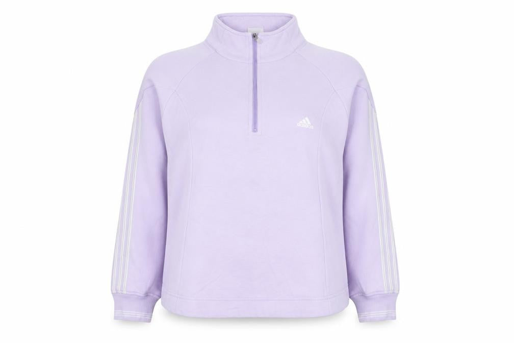 Front view of Adidas Women Lilac 1/4 Zip Pullover Sweatshirt, size 18, Cotton Blend