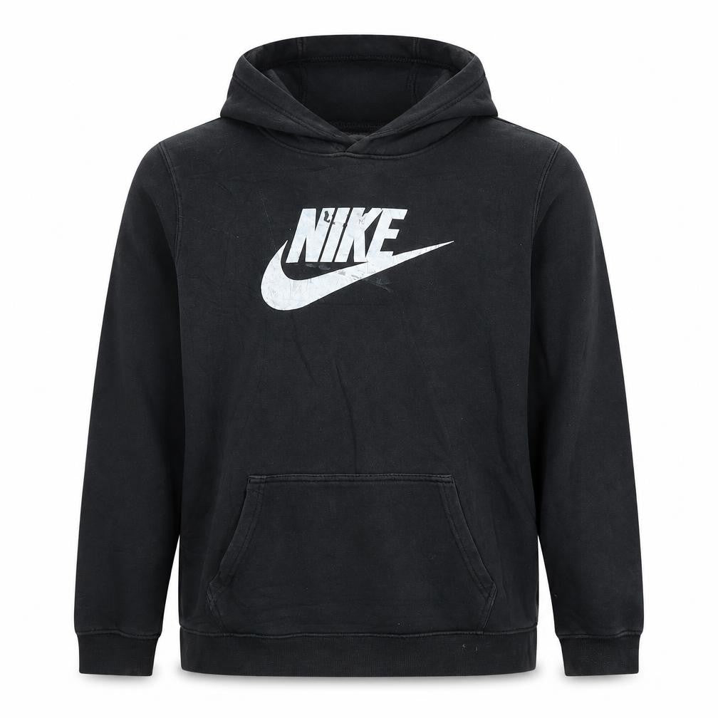 Front view of Nike boys’ black xl pullover hoodie with logo print 13-15 years