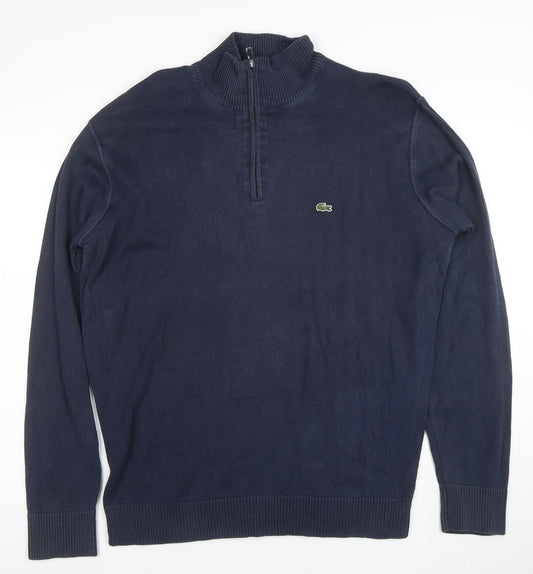 Lacoste Men's Blue Cotton 1/2 Zip High Neck Jumper XL