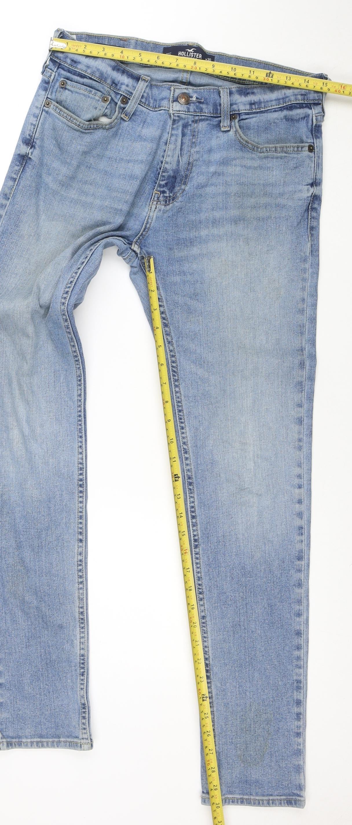 Hollister Men's Blue Light Wash Straight Leg Denim Jeans W30 L32
