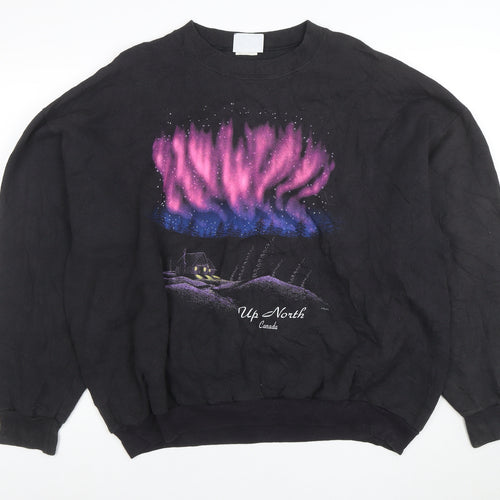 Lee Women Black Cotton Blend Pullover Sweatshirt Up North Print M