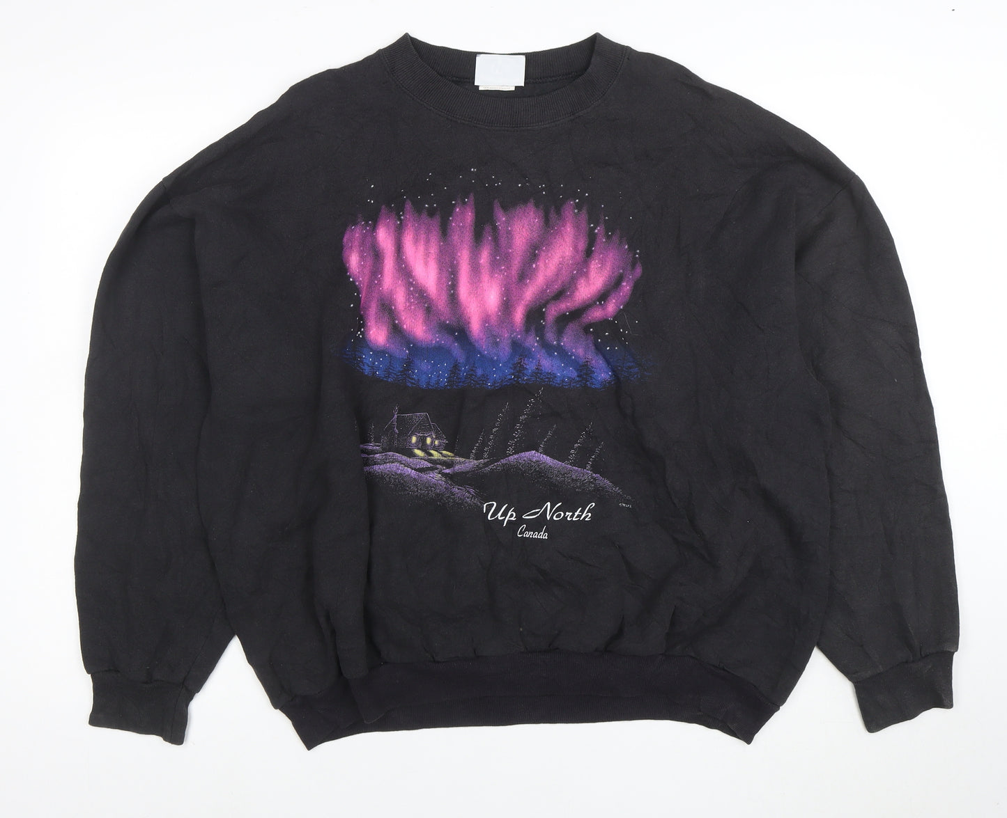 Lee Women Black Cotton Blend Pullover Sweatshirt Up North Print M