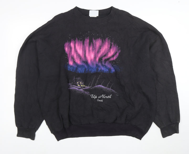Lee Women Black Cotton Blend Pullover Sweatshirt Up North Print M