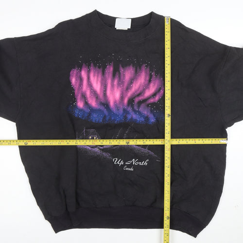 Lee Women Black Cotton Blend Pullover Sweatshirt Up North Print M