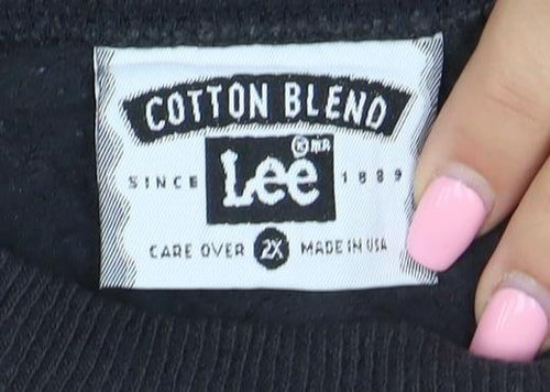 Lee Women Black Cotton Blend Pullover Sweatshirt Up North Print M