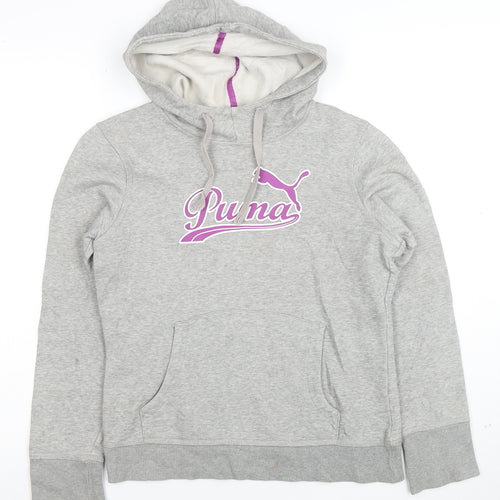 Puma Women's Grey Hoodie Size 10 Pullover with Logo and Pockets