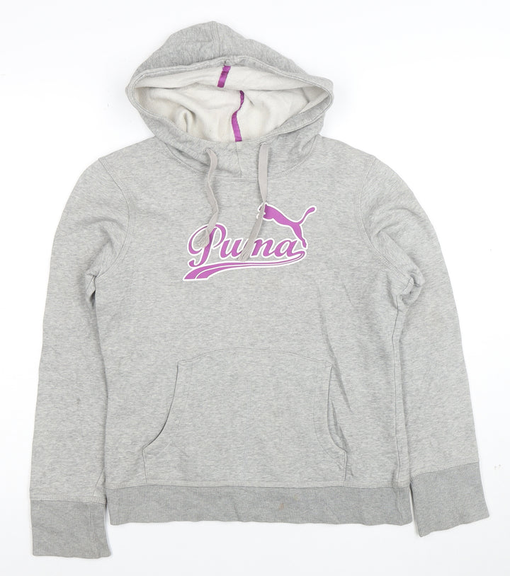 Puma Women's Grey Hoodie Size 10 Pullover with Logo and Pockets