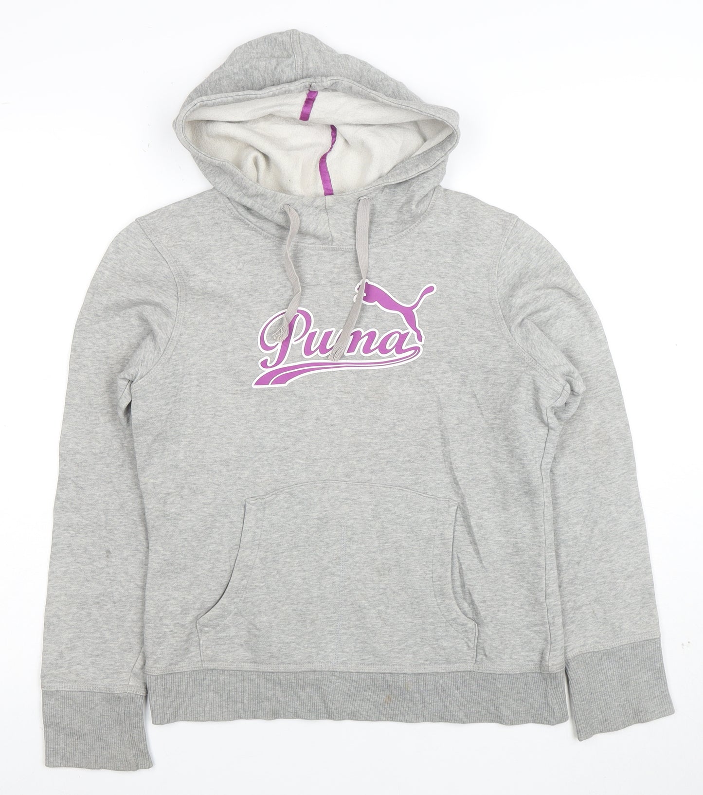 Puma Women's Grey Hoodie Size 10 Pullover with Logo and Pockets