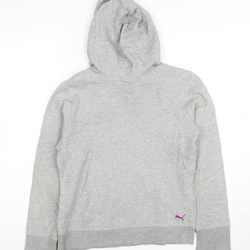 Puma Women's Grey Hoodie Size 10 Pullover with Logo and Pockets