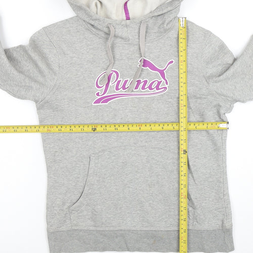 Puma Women's Grey Hoodie Size 10 Pullover with Logo and Pockets
