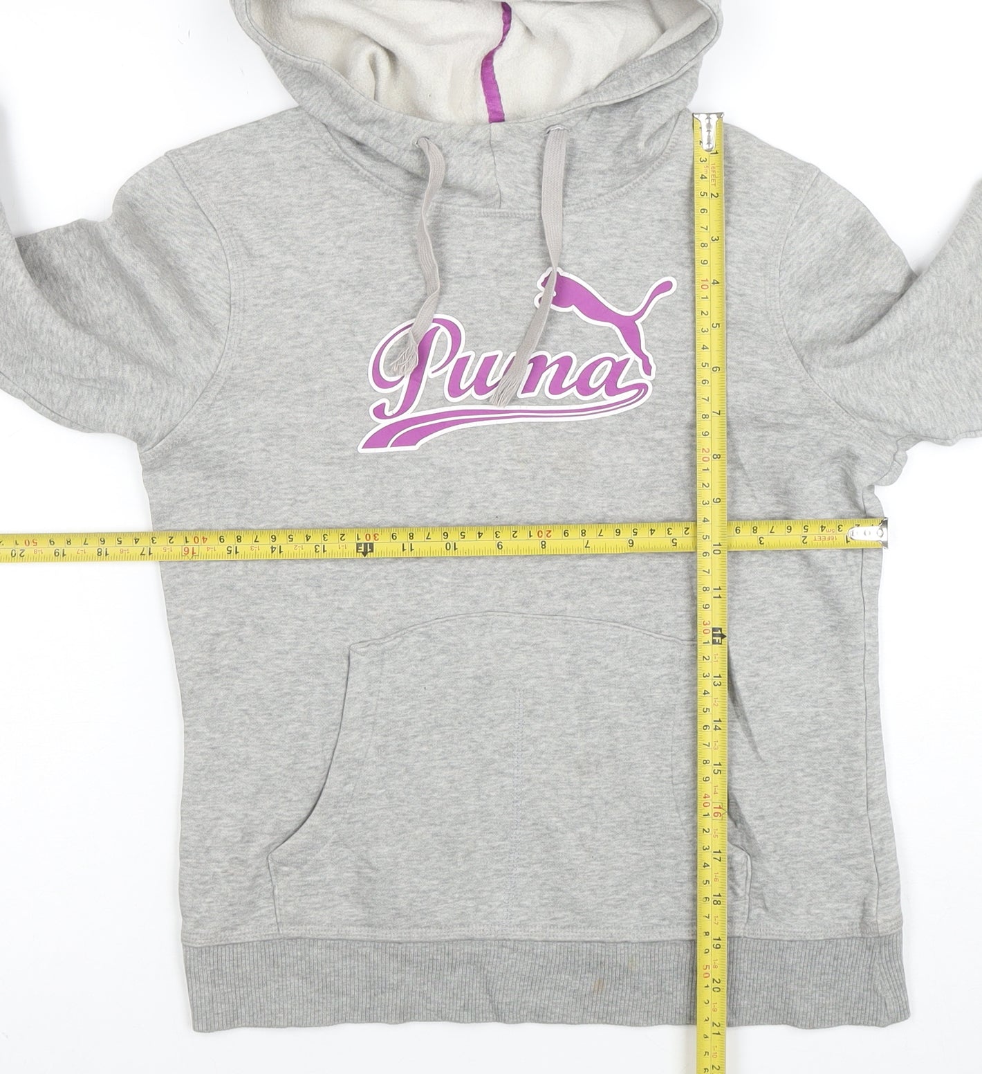 Puma Women's Grey Hoodie Size 10 Pullover with Logo and Pockets