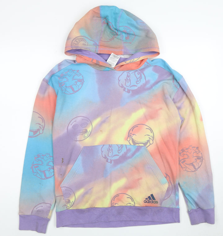 Adidas Teens Multicoloured Tie-Dye Pullover Hoodie Size 14/16 Cotton Blend