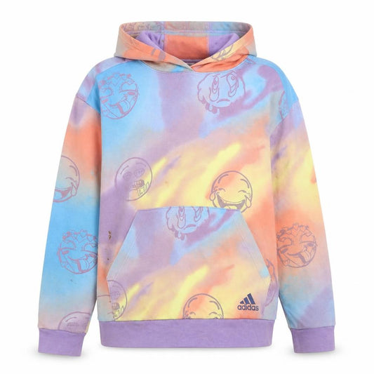 Front view of Adidas Teens Multicoloured Tie-Dye Pullover Hoodie, size 14/16, Cotton Blend