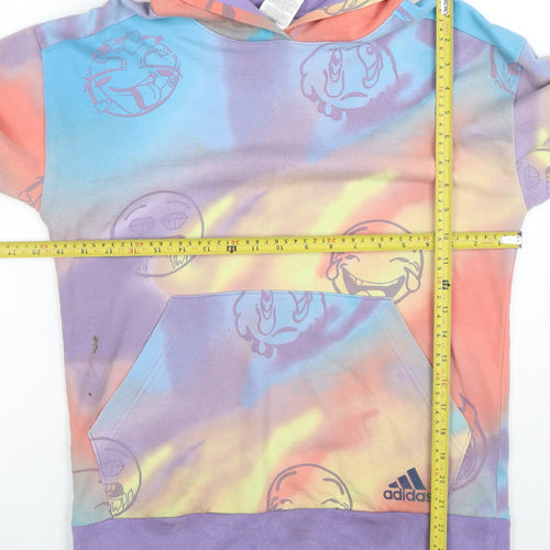 Adidas Teens Multicoloured Tie-Dye Pullover Hoodie Size 14/16 Cotton Blend