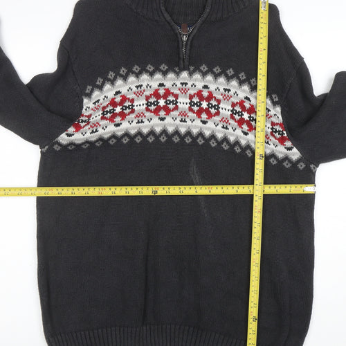 Chaps Men's Grey Fair Isle 1/4 Zip Cotton Ramie Jumper L