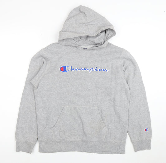 Champion Boys Grey Pullover Hoodie Size 7 Cotton Blend Logo Sweatshirt
