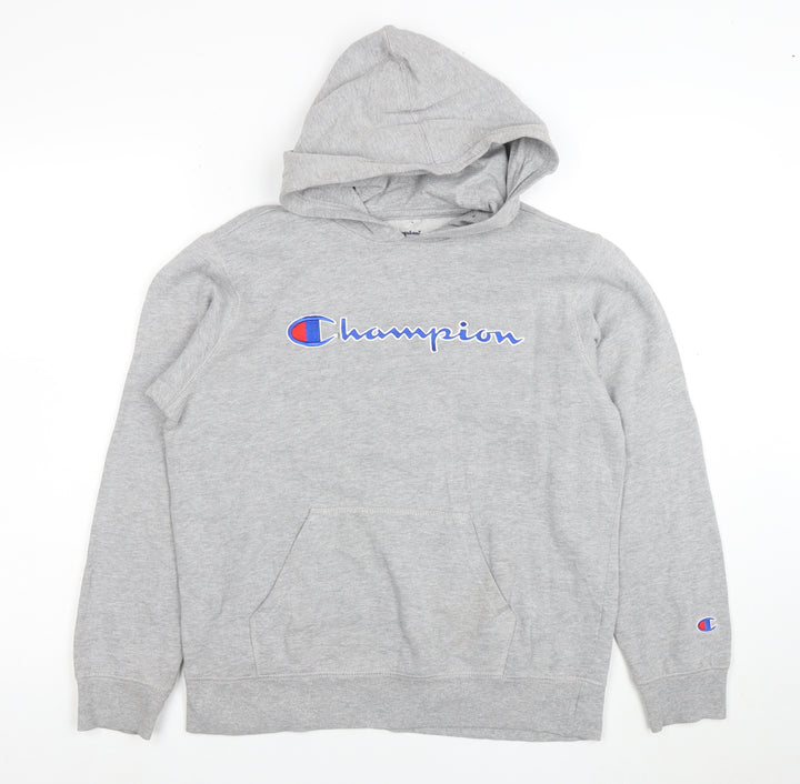 Champion Boys Grey Pullover Hoodie Size 7 Cotton Blend Logo Sweatshirt