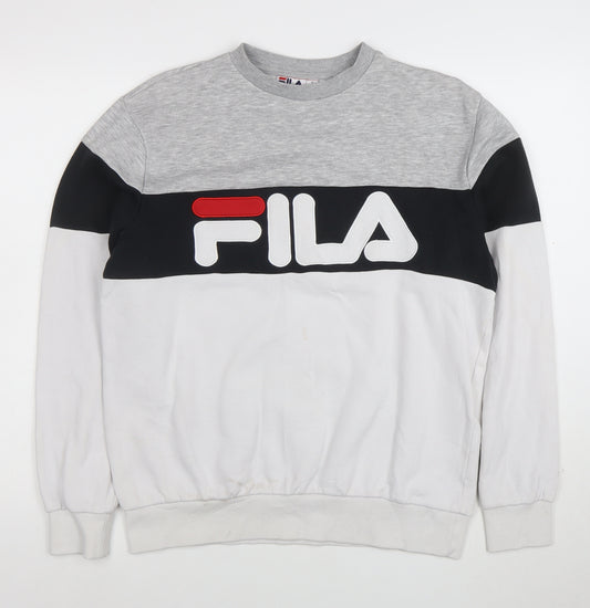 FILA Men’s Grey Logo Crew Neck Sweatshirt Size M Pullover Sportswear