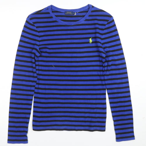 Polo Ralph Lauren Women Blue Black Striped Long Sleeve T-Shirt M