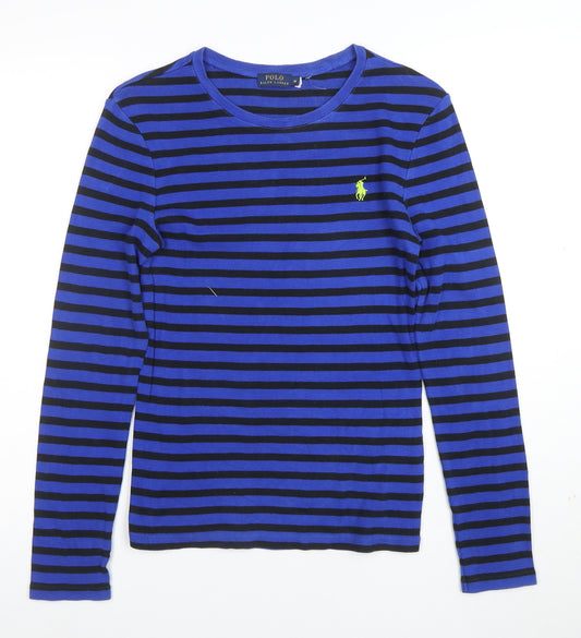 Polo Ralph Lauren Women Blue Black Striped Long Sleeve T-Shirt M