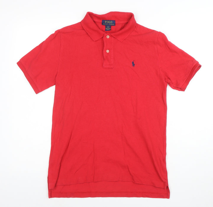 Ralph Lauren Women Red Cotton Polo Shirt Size L Short Sleeve Classic Fit
