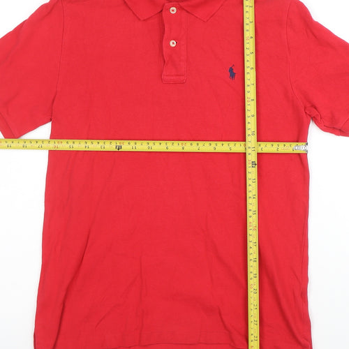 Ralph Lauren Women Red Cotton Polo Shirt Size L Short Sleeve Classic Fit