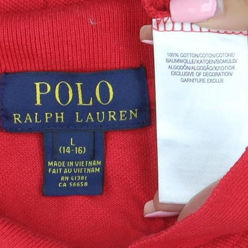 Ralph Lauren Women Red Cotton Polo Shirt Size L Short Sleeve Classic Fit
