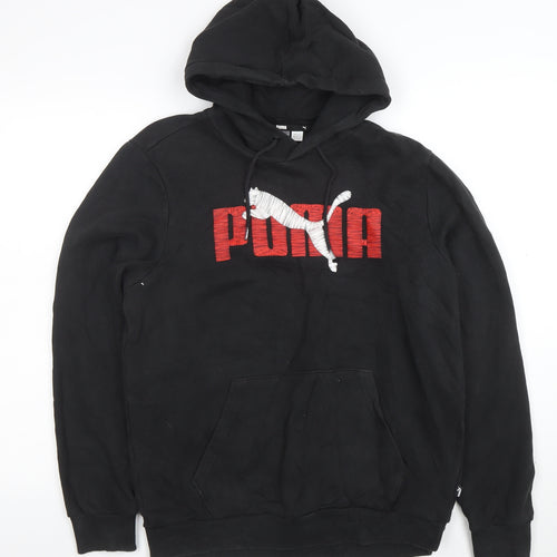 Puma Mens Black Small Pullover Hoodie with Red Logo