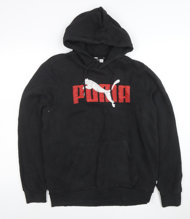 Puma Mens Black Small Pullover Hoodie with Red Logo