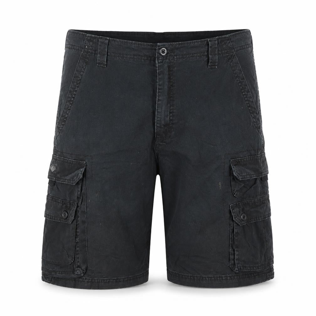 Front view of Lee Dungarees Men's Black Cargo Shorts, size 38, Regular Fit