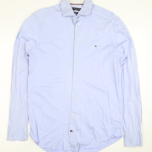 Tommy Hilfiger Men's Blue Slim Fit Cotton Button-Up Shirt 15.5