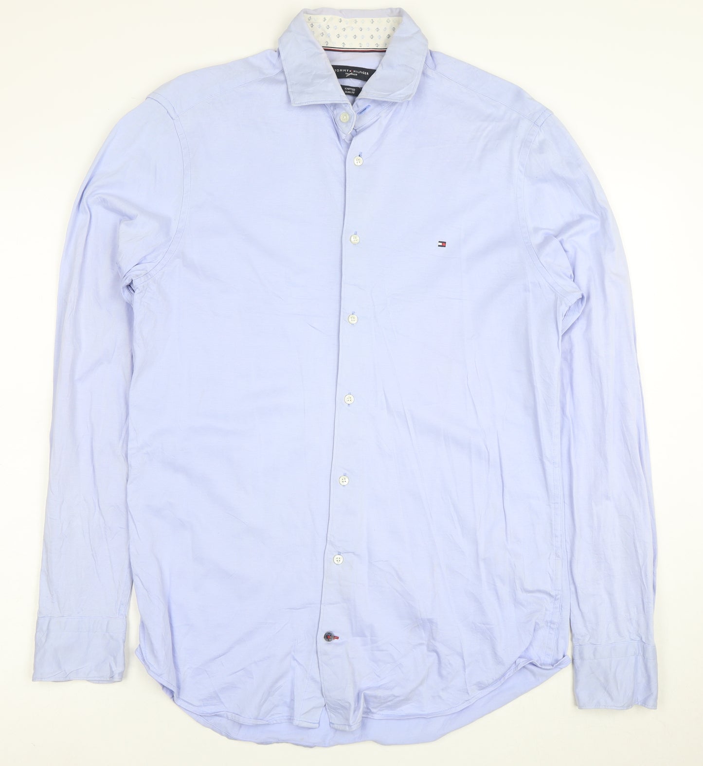 Tommy Hilfiger Men's Blue Slim Fit Cotton Button-Up Shirt 15.5