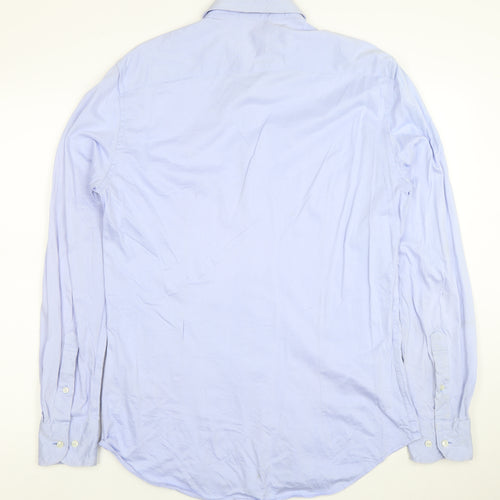 Tommy Hilfiger Men's Blue Slim Fit Cotton Button-Up Shirt 15.5