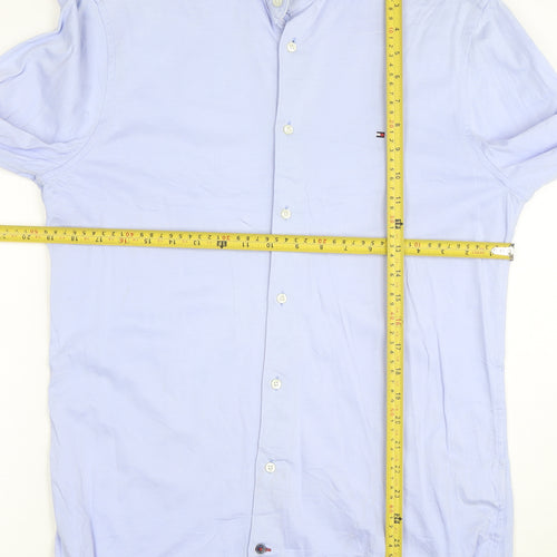 Tommy Hilfiger Men's Blue Slim Fit Cotton Button-Up Shirt 15.5
