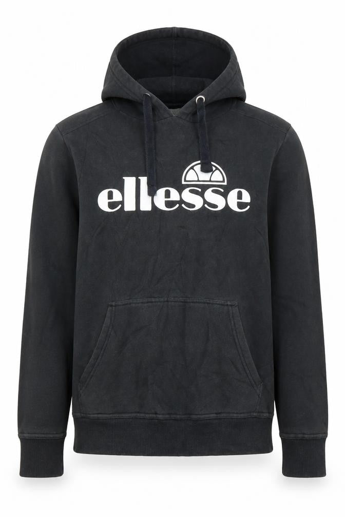 Front view of Ellesse women’s black pullover hoodie medium cotton blend logo