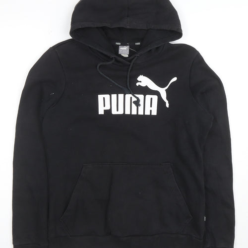 Puma Women's Black Medium Pullover Hoodie Cotton Blend Logo Sweatshirt