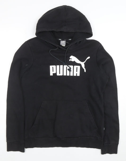 Puma Women's Black Medium Pullover Hoodie Cotton Blend Logo Sweatshirt